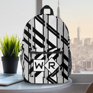 Zwart Witte Abstracte Silhouet Patroon Monogram Bedrukte Rugzak