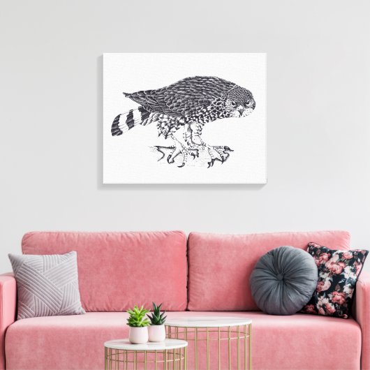 Zwart-witte afbeelding van Sparrow Hawk Canvas Afdruk (Insitu (Woonkamer))