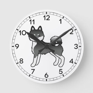 Zwart-witte Alaskan Klee Kai Cartoon-hond Ronde Klok