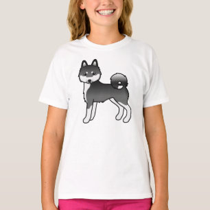 Zwart-witte Alaskan Klee Kai Cute Cartoon Hond T-shirt