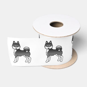Zwart-witte Alaskan Klee Kai Schattige Cartoon Hon Lint