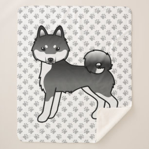 Zwart-witte Alaskan Klee Kai Schattige Cartoon Hon Sherpa Deken