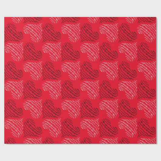 Zwart-witte alternatieve hartlijnen op rood cadeaupapier (Vlak)