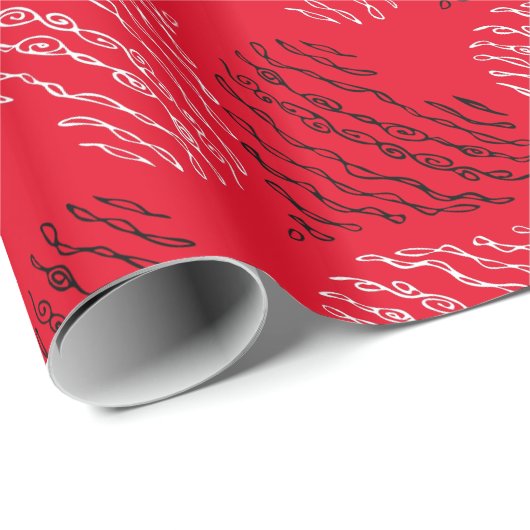 Zwart-witte alternatieve hartlijnen op rood cadeaupapier (Rol Hoek)