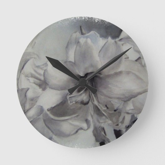 ZWART WITTE AMARYLLIS WANDKLok Ronde Klok (Voorkant)