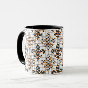 Zwart Witte Arcering Stippen Fleur-de-lis Mok