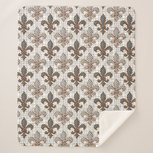 Zwart Witte Arcering Stippen Fleur-de-lis  Sherpa Deken
