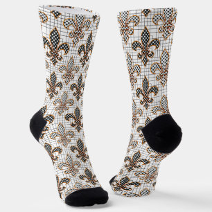 Zwart Witte Arcering Stippen Fleur-de-lis Sokken