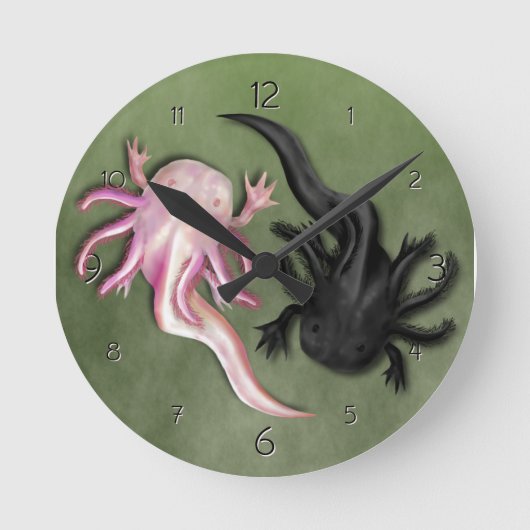 Zwart-witte Axolotls Art Ronde Klok (Voorkant)