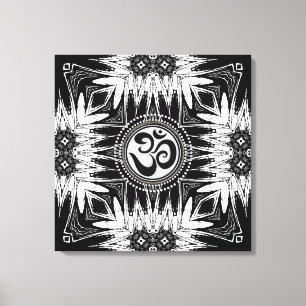 Zwart Witte Batik Om Teken Mandala New Age Canvas Afdruk
