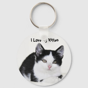 Zwart Witte Bedachtzame Kittenssleutelhanger Sleutelhanger