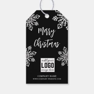 Zwart Witte Bedrijfslogo Kerstmis Sneeuwvlok Cadeaulabel