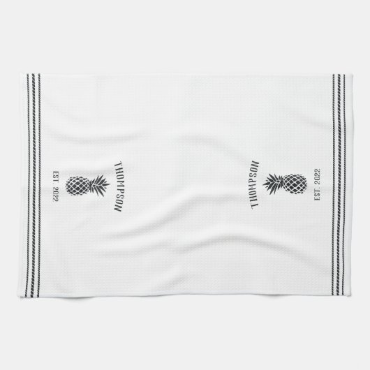 Zwart-witte bijtende anananassen op maat theedoek (Horizontaal)