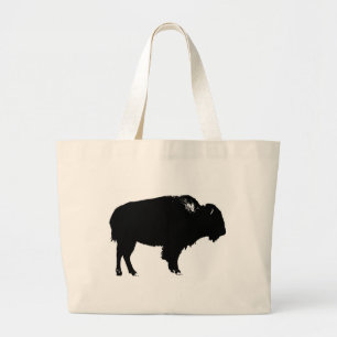 Zwart-witte bizon buffalo Silhouette Pop Art Grote Tote Bag