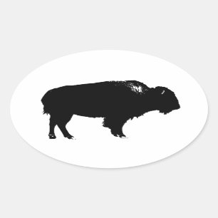 Zwart-witte bizon buffalo Silhouette Pop Art Ovale Sticker