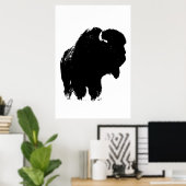 Zwart-witte bizon buffalo Silhouette Pop Art Poster (Thuiskantoor)
