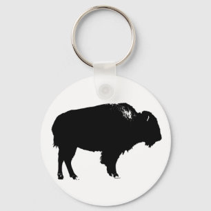 Zwart-witte bizon buffalo Silhouette Pop Art Sleutelhanger