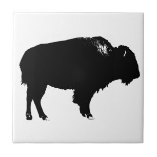 Zwart-witte bizon buffalo Silhouette Pop Art Tegeltje