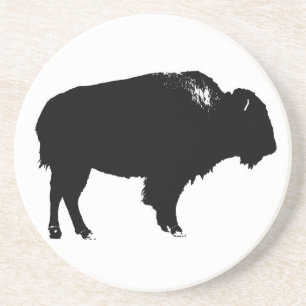 Zwart-witte bizon buffalo Silhouette Pop Art Zandsteen Onderzetter