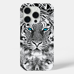 Zwart-witte blauwe ogen tijger iPhone 15 pro case