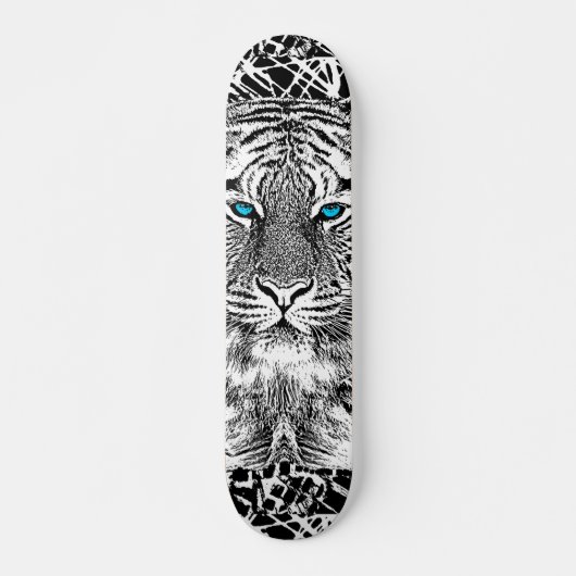 Zwart-witte blauwe ogen tijger skateboard (Voorkant)