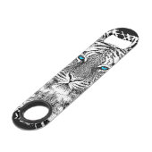 Zwart-witte blauwe ogen tijgerstrepen speed flessenopener (Voorkant Gekanteld)