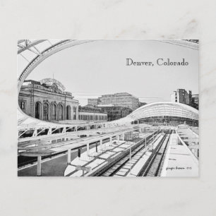 Zwart-witte blik van Union Station, Denver, CO Briefkaart