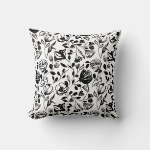Zwart Witte Bloem Lijn Hand Getekend Trendy Kussen