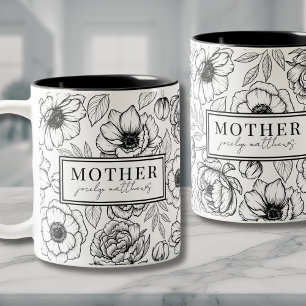 Zwart Witte Bloem Moeder Tweekleurige Koffiemok