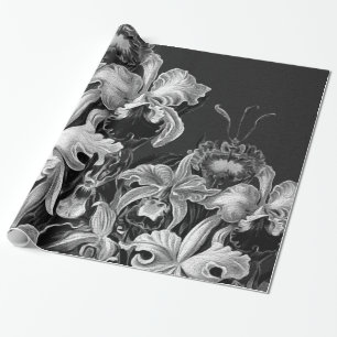 Zwart-witte  bloemen cadeaupapier