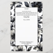 Zwart-witte bloemen elegante bruiloft menu (Achterkant)