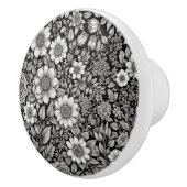 Zwart-witte bloemen en bladeren keramische knop (Rechts)