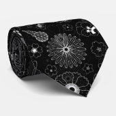 Zwart & Witte Bloemen Geometrisch Lijnpatroon Stropdas (Opgerold)