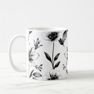 Zwart-witte bloemen koffiemok