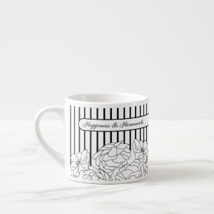 Zwart-witte bloemen met strepen espresso kop
