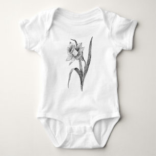 zwart witte bloemen narcis vintage romper