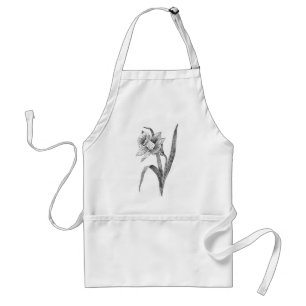 zwart witte bloemen narcis vintage standaard schort