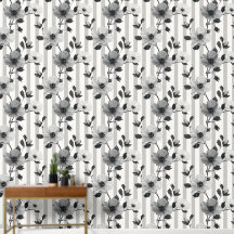 Zwart-witte bloemen op verticale lijnen patroon