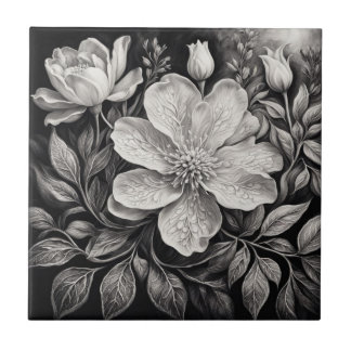 Zwart & Witte Bloemen Tegeltje