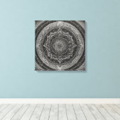 Zwart-witte bloemenmandala canvas afdruk (Insitu (Houten vloer))