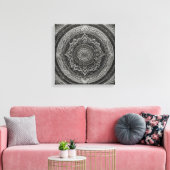 Zwart-witte bloemenmandala canvas afdruk (Insitu (Woonkamer))