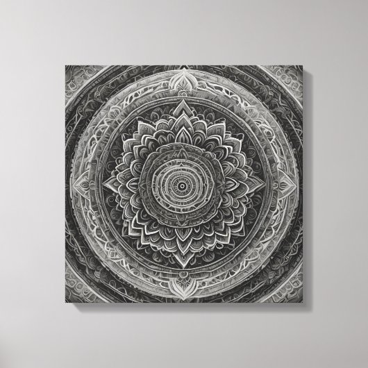 Zwart-witte bloemenmandala canvas afdruk (Voorkant)