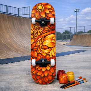 Zwart & Witte Bloemenschildering Schilder Je Eigen Skateboard