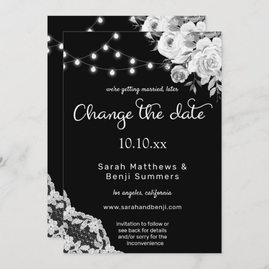 Zwart & Witte Bloemensluiers Wijzig de Datum Kaart (Voorkant / Achterkant)
