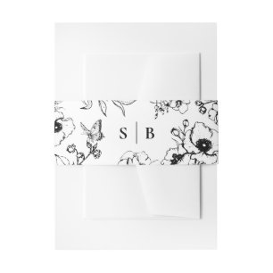 Zwart Witte Bloementuin Monogram Bruiloft Uitnodigingen Wikkel