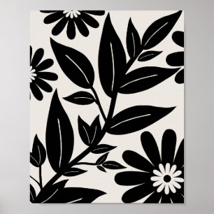Zwart-witte bloementuin poster