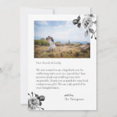 Zwart-witte bloemige aanpasbare bedankkaart (Achterkant)