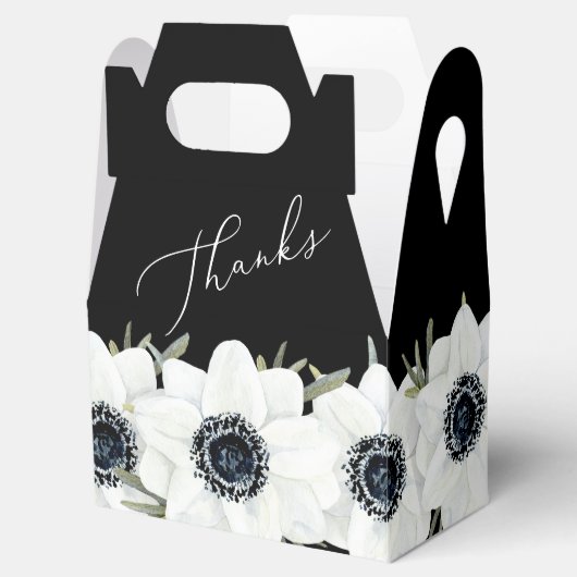 Zwart-witte bloemige bruidsdouche bedankdoosjes (Geopend)