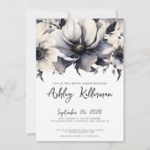 Zwart Witte Bloemige Bruidsdouche Kaart (Voorkant)