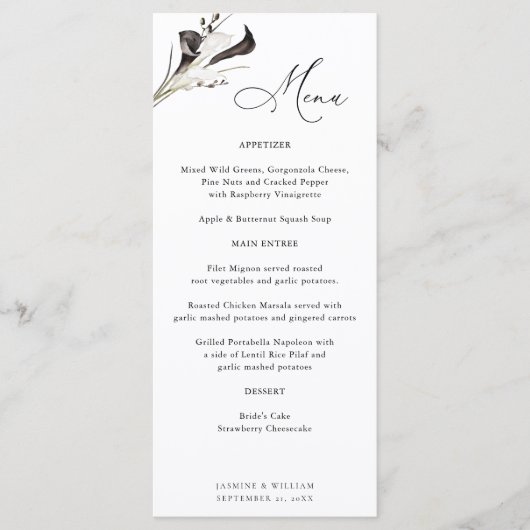Zwart & Witte Bloemige Menu (Voorkant)